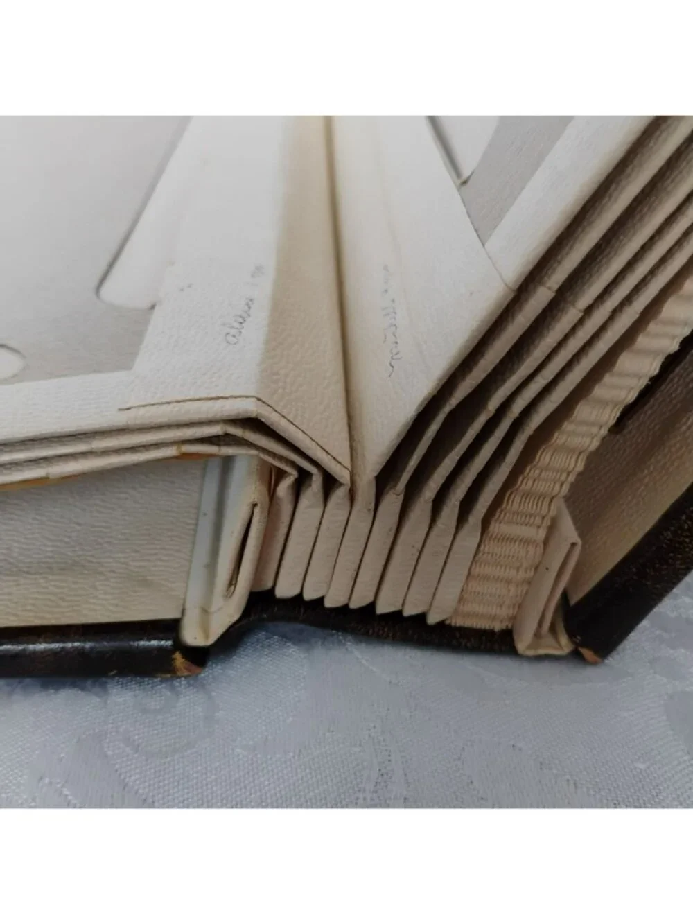 Vintage MCM Our Family Cowhide Leather Photo Album Brass Corners Gold Trim